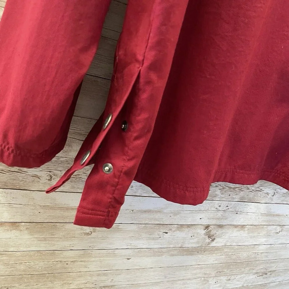 Eddie Bauer Mens S Jacket Red Canvas Coat Navy Lined Full Zipper & Snap Closure - Picture 9 of 12